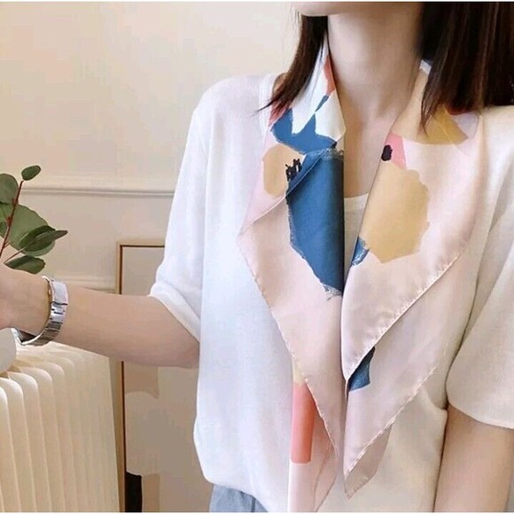 Roizsx Fashion Head Scarf Square Satin for Hair Beach Print Abstract Pink/Brown - Picture 5 of 9